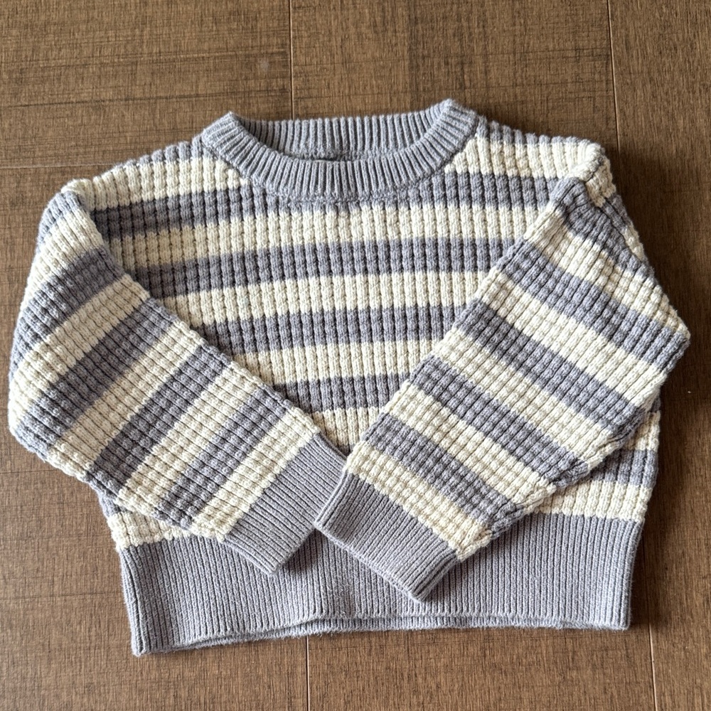 Rylee + Cru Gray and Cream Ribbed Sweater